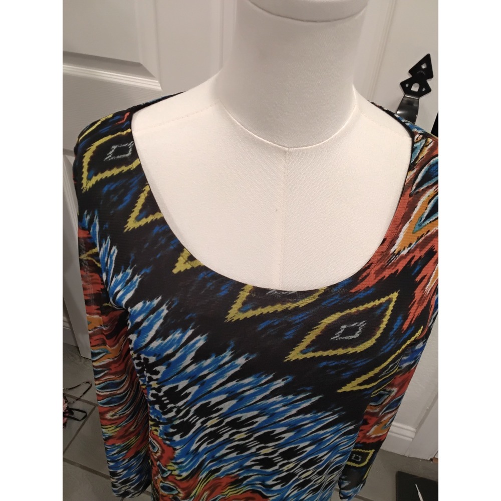 Mechant Womens Long Sleeve Ikat Geometric Print Mini Dress Multicolor Size M - Picture 7 of 8